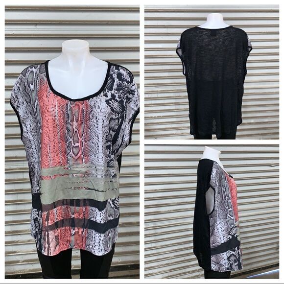 Bobeau sleeveless top with animal print on front - Picture 1 of 7